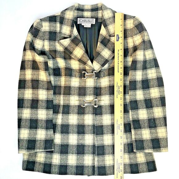 Carlisle Wool Blazer Sz 4 Plaid 90s Preppy Clueless Cher Style Toggle Closure - Picture 8 of 16